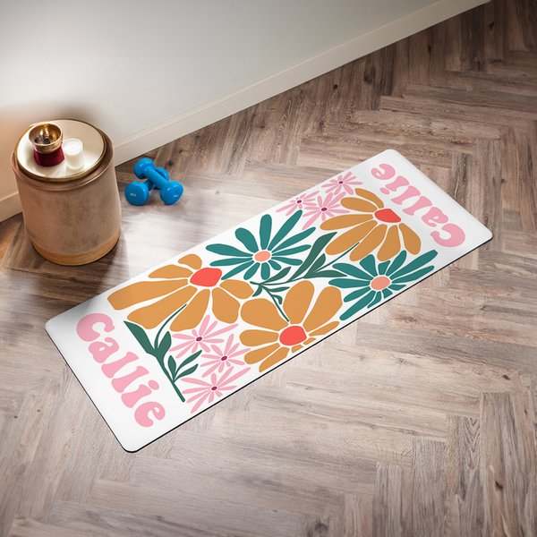 Personalised Summer Boho Danish Floral Anti-Slip Yoga Mat with Name Fitness Sports Accessories Birthday Team Gift for Yoga Lovers