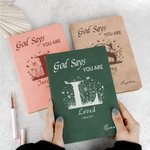 Personalized God Says You Are Bible Flower A5 Leather Travel Journal Notebook with Name and Initial Birthday Inspirational Gift for Girl Family
