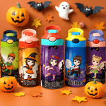 Gepersonaliseerde Halloween Thema Cartoon Karakter Naam 12 oz Geïsoleerde Waterfles met Rietje en Morsbestendig Deksel Halloween Party voor Jongens Meisjes