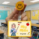 Personalized Multicolor Cartoon Teacher ID Badge Buddy with Title and Text Back to school Essentials Appreciation Gift for Teachers