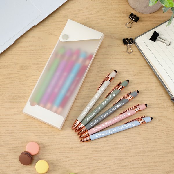 Personalized Multicolor Engraved Any Icon 5 Pcs Ballpoint Pen Set with Stylus and Text Graduation Party Appreciation Gift for Colleagues Friends