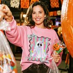 Personalized Halloween Theme Preppy Coquette T-shirt Sweatshirt with Initial Halloween Party Gift for Family Friends