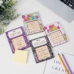 Personalisierte Checkered Zusammensetzung Buch Design Haftnotiz-Halter-Set mit Text zurück zu Schule Wertschätzung Lehrer Tag Geschenk für Lehrer