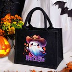 Personalized Cute Ghost and Pumpkin Large Capacity Tote Bag with Name Halloween Party Gift for Boys Girls