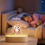 Personalized Bear Fox Cute Animal LED Night Light with Wooden Base and Name Nursery Decor Baby Shower Birthday Gift for Girls Boys