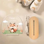 Personalized Bear Fox Cute Animal LED Night Light with Wooden Base and Name Nursery Decor Baby Shower Birthday Gift for Girls Boys