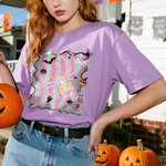 Personalized Halloween Theme Preppy Coquette T-shirt Sweatshirt with Initial Halloween Party Gift for Family Friends