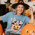 Personalized Halloween Theme Preppy Coquette T-shirt Sweatshirt with Initial Halloween Party Gift for Family Friends