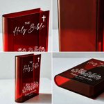 Personalized The Holy Bible Cross Flower Clear Book Vase with Title Room Decor Religious Baptism Birthday Gift for Women Christians