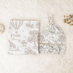 Personalised Forest Animal Swaddle Blanket Hat Headband Set with Name Baby Shower Photography Gift for Baby Newborn