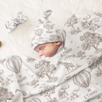 Personalised Forest Animal Swaddle Blanket Hat Headband Set with Name Baby Shower Photography Gift for Baby Newborn