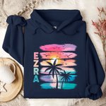 Personalised Coconut Tree Beach Sunset T-shirt Sweatshirt Hoodie with Name Vacation Beach Party Birthday  Gift for Family Friends