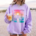 Personalised Coconut Tree Beach Sunset T-shirt Sweatshirt Hoodie with Name Vacation Beach Party Birthday  Gift for Family Friends