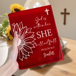 Personalised Sunflower Cross Bible Quotes Clear Book Vase with Name Aesthetic Room Decor Baptism Birthday Gift for Women Christians