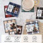 Personalized You Are the Greatest Hero Buffalo Plaid Design Ceramic Coaster with Photo Birthday Father's Day Christmas Gift for Dad