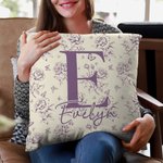 Personalised Toile De Jouy Floral Initial Soft Throw Pillow Cover with Name Home Decor Birthday Christmas Gift for Women