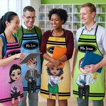 Personalized Cartoon Teacher Pencil Crayon Apron with Text Teacher's Day Back to School Appreciation Gift for Teacher