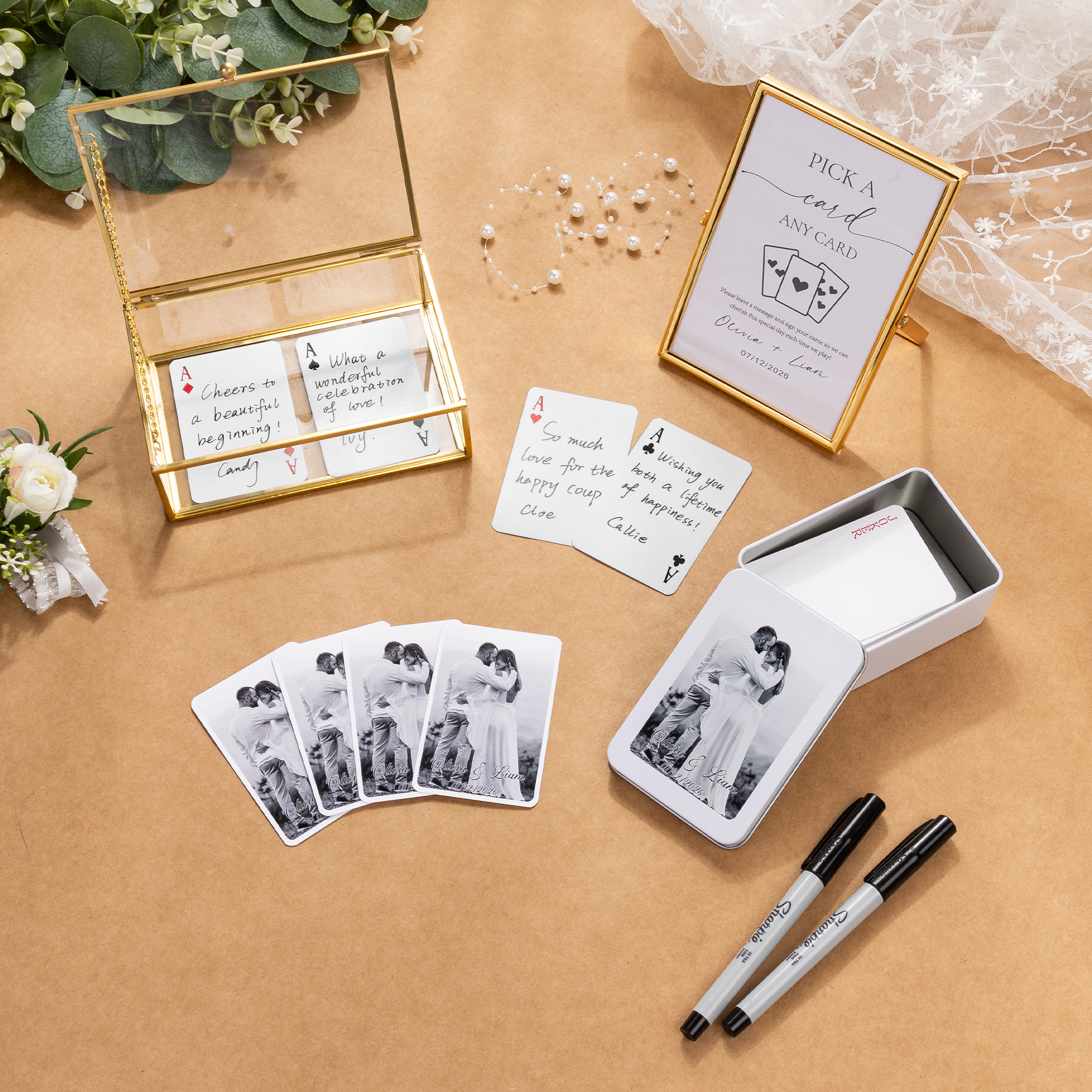Set de cartes à jouer personnalisés avec nom date et design de photo ou motif - Cadeau de mariage Saint-Vlentin fête pour couple famille