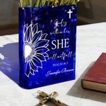 Personalised Sunflower Cross Bible Quotes Clear Book Vase with Name Aesthetic Room Decor Baptism Birthday Gift for Women Christians