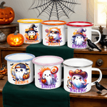 Taza esmaltada personalizada de 12 oz con nombre Truco o Trato Uso Fiesta de Halloween Regalo para Niños Niñas