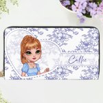 Personalized Vintage Floral Cartoon Character PU Leather Handheld Wallet with Name Multiple Compartments Wedding Anniversary Gift for Women