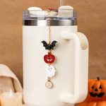 Personlig söt fladdermus pumpa spöke tumbler charm med bokstav sugrör tillbehör för 20 oz till 40 oz Stanley Tumbler Halloween present till vänner barn