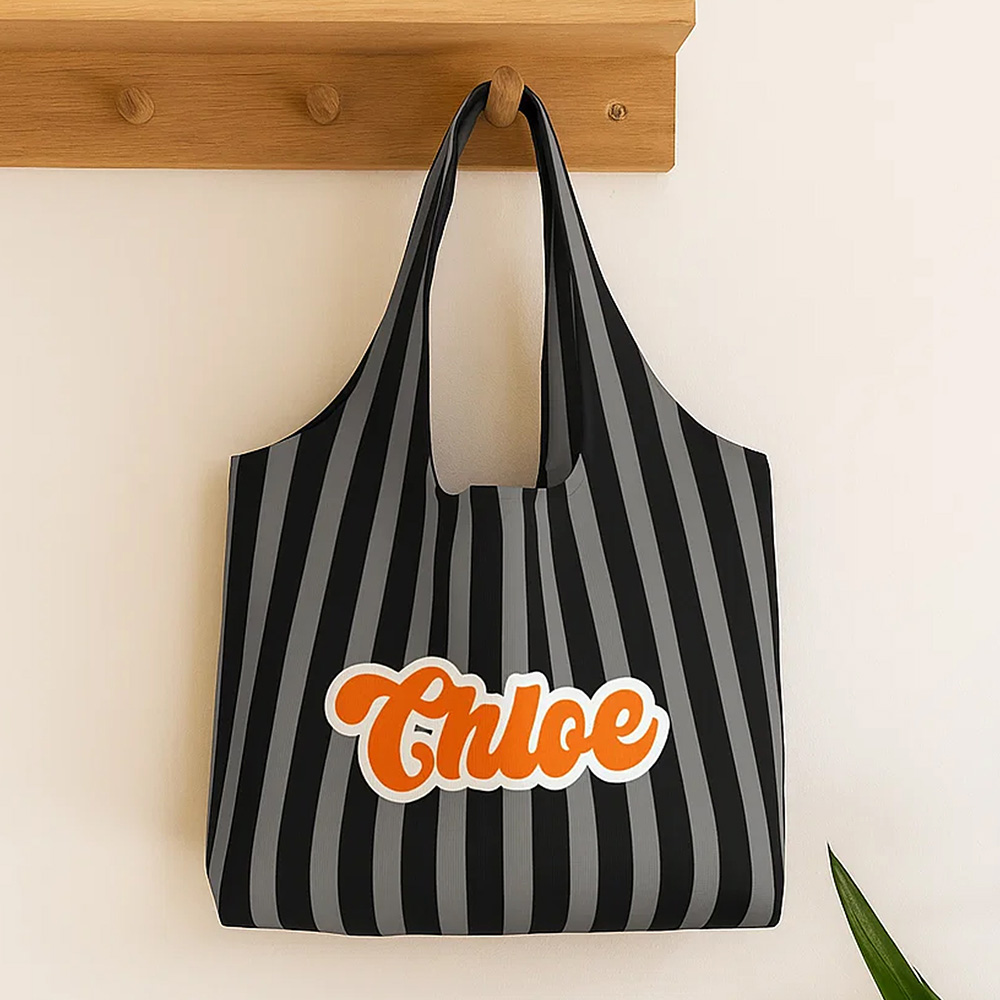 Personnalisé Sac en toile vintage rayé à carreaux Grand sac en toile réutilisable avec nom Voyage Utilisation quotidienne Cadeau d'anniversaire pour femmes