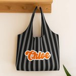 Personalised Colourful Vintage Striped Checkered Large Reusable Canvas Tote Bag with Name Travel Daily Use Birthday Gift for Women