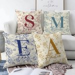Personalised Toile De Jouy Floral Initial Soft Throw Pillow Cover with Name Home Decor Birthday Christmas Gift for Women