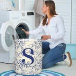 Personalized Toile De Jouy Floral Initial Collapsible Large Capacity Laundry Storage Basket with Name Housewarming Christmas Gift for Family
