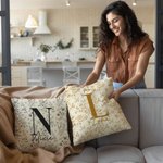 Personalised Toile De Jouy Floral Initial Soft Throw Pillow Cover with Name Home Decor Birthday Christmas Gift for Women