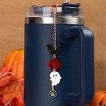 Personlig söt fladdermus pumpa spöke tumbler charm med bokstav sugrör tillbehör för 20 oz till 40 oz Stanley Tumbler Halloween present till vänner barn