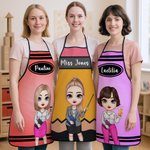 Personalized Cartoon Teacher Pencil Crayon Apron with Text Teacher's Day Back to School Appreciation Gift for Teacher