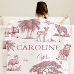 Personalised Cute Jungle Animals Soft Throw Blanket with First Name and Last Name Nursery Decor Birthday Baby Shower Gift for Kids Newborns