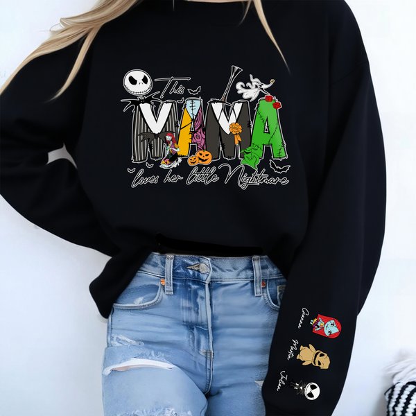 Personalized Halloween Character Mama Nana T-shirt Sweatshirt Hoodie with Name Halloween Party Gift for Family Friends