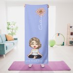 Gepersonaliseerde Geboortebloem Cartoon Karakter Super Absorberende Yoga Handdoek met Naam Sport Accessoires Verjaardagscadeau voor Yoga Lovers Vrouwen
