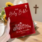 Personalized The Holy Bible Cross Flower Clear Book Vase with Title Room Decor Religious Baptism Birthday Gift for Women Christians