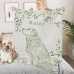 Personalised Retro Floral Pet Photo Portrait Soft Throw Blanket with Name Home Decor Birthday Gift for Pet Lovers Owners