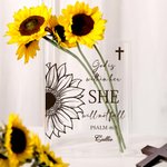 Personalised Sunflower Cross Bible Quotes Clear Book Vase with Name Aesthetic Room Decor Baptism Birthday Gift for Women Christians