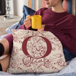 Personalised Toile De Jouy Floral Initial Soft Throw Pillow Cover with Name Home Decor Birthday Christmas Gift for Women