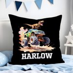 Personalised Dinosaur Lorry Soft Throw Pillow Cover with Name Room Decor Birthday Christmas Gift for Boys Girls