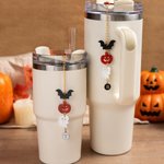 Personlig söt fladdermus pumpa spöke tumbler charm med bokstav sugrör tillbehör för 20 oz till 40 oz Stanley Tumbler Halloween present till vänner barn