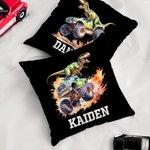 Personalised Dinosaur Lorry Soft Throw Pillow Cover with Name Room Decor Birthday Christmas Gift for Boys Girls