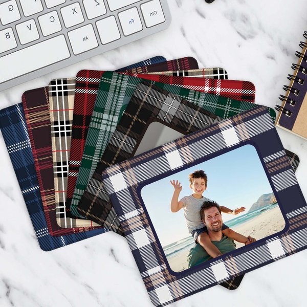 Personalised Buffalo Plaid Photo Non-Slip Mouse Pad Office Desk Accessory Birthday Christmas Gift for Family Friends Colleagues