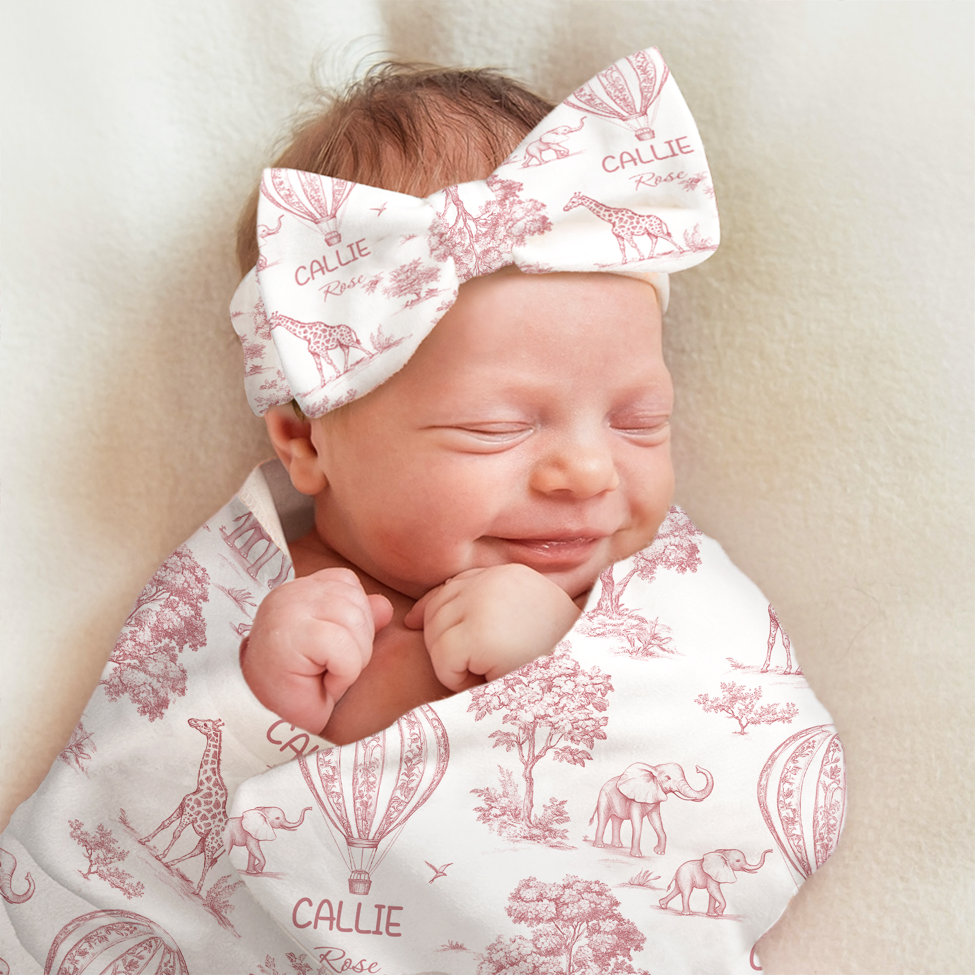 Couverture de naissance personnalisée avec nom et animaux de la forêt Chapeau Bandeau Cadeau de Photographie pour Bébé Nouveau-né