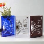 Personalised Sunflower Cross Bible Quotes Clear Book Vase with Name Aesthetic Room Decor Baptism Birthday Gift for Women Christians