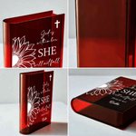 Personalised Sunflower Cross Bible Quotes Clear Book Vase with Name Aesthetic Room Decor Baptism Birthday Gift for Women Christians