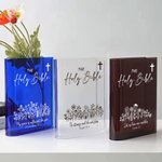 Personalized The Holy Bible Cross Flower Clear Book Vase with Title Room Decor Religious Baptism Birthday Gift for Women Christians