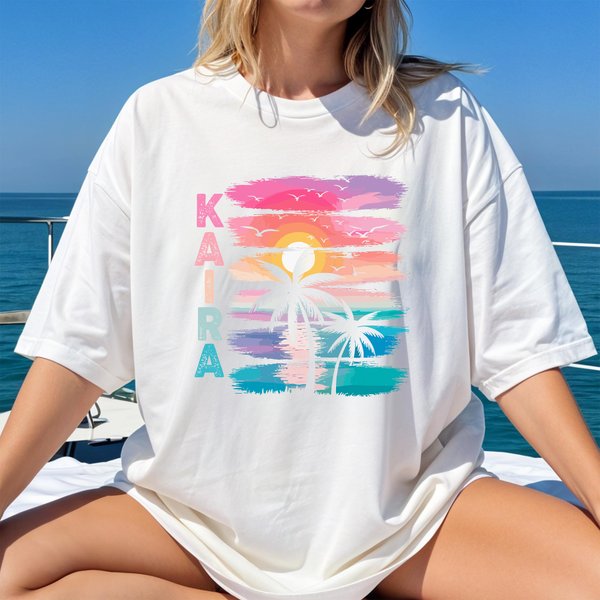 Personalised Coconut Tree Beach Sunset T-shirt Sweatshirt Hoodie with Name Vacation Beach Party Birthday  Gift for Family Friends