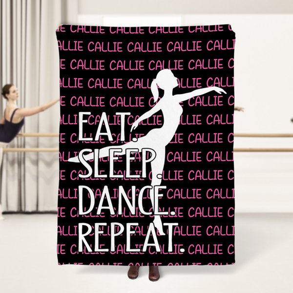 Personalized Eat Sleep Dance Repeat Dancer Silhouette Soft Throw Blanket with Name Home Decor Birthday Gift for Dance Lovers